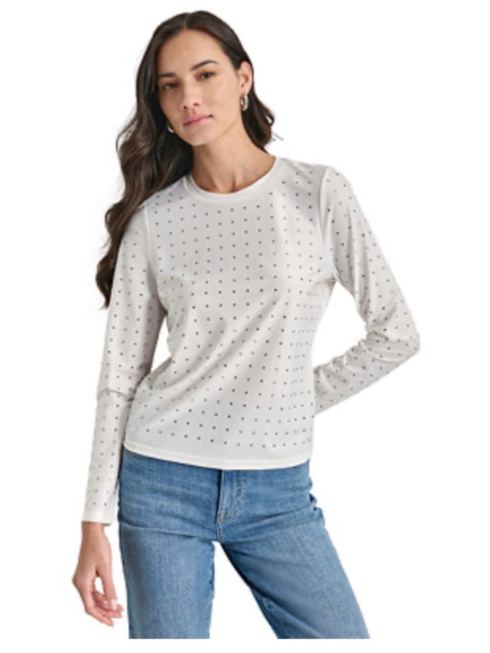 DKNY Studded Crewneck Long‑Sleeve Top — NWT